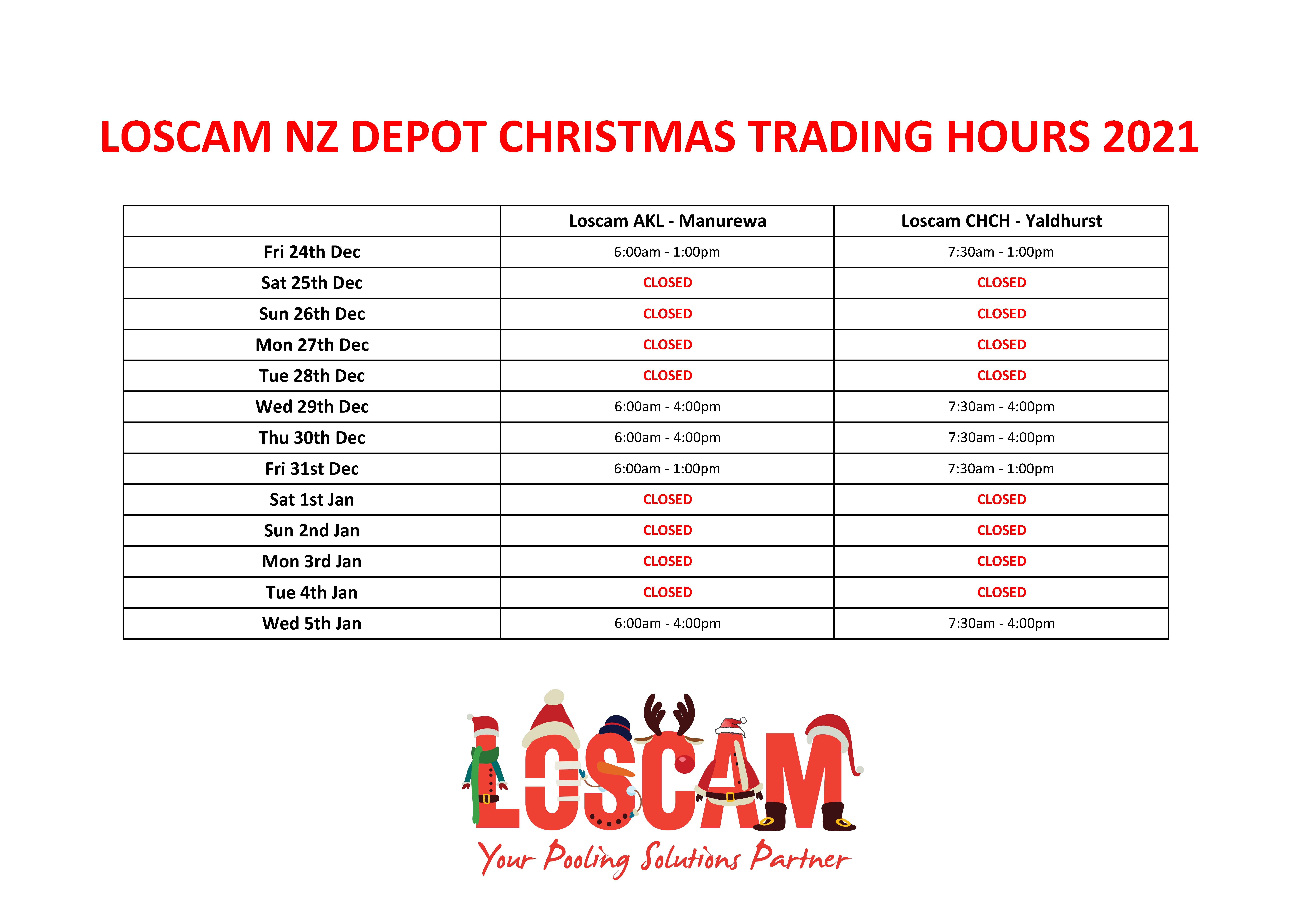 Loscam Nz Depot Trading Hours 2021
